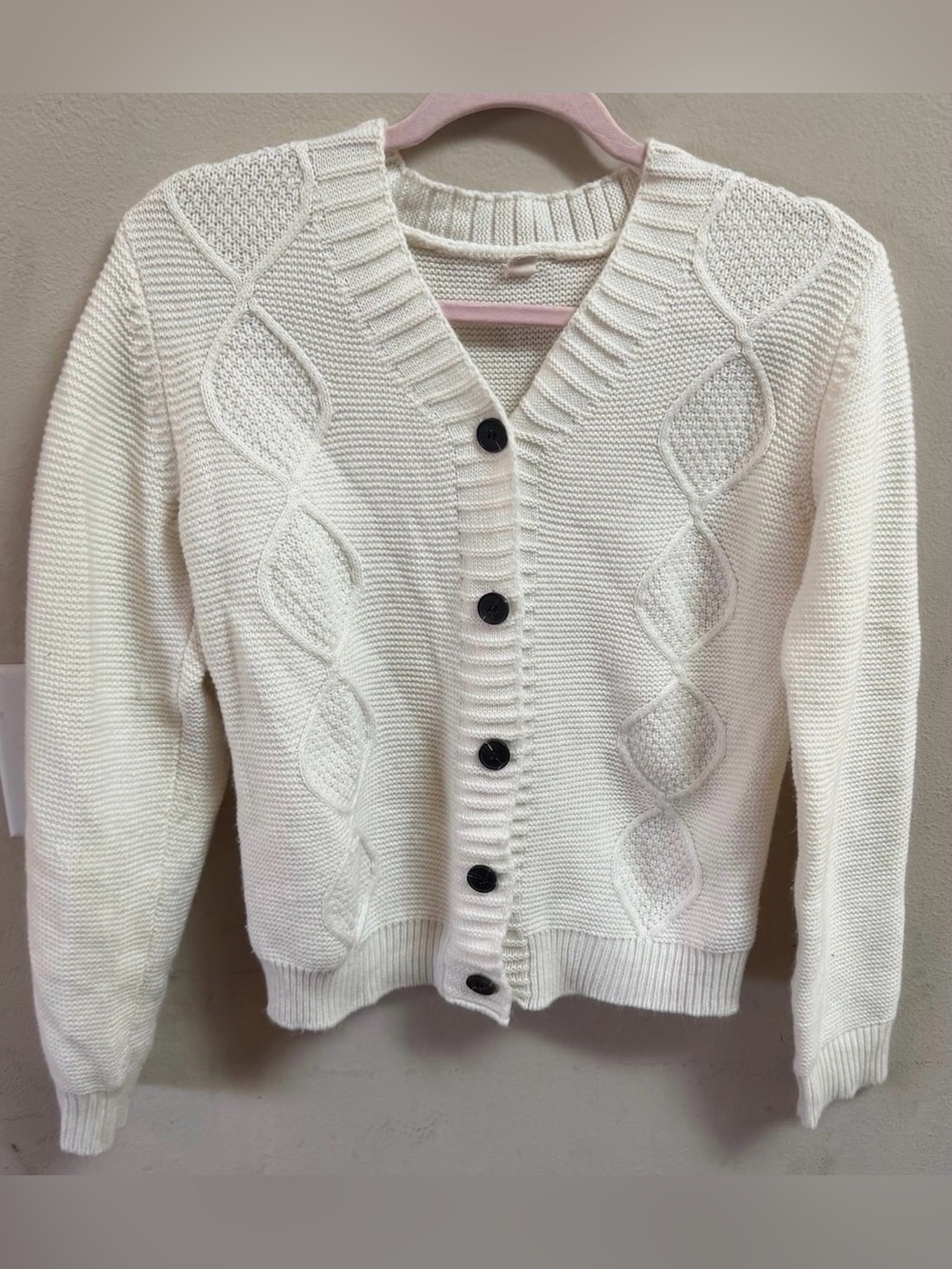 Cream Cable-Knit Button Cardigan Sweater